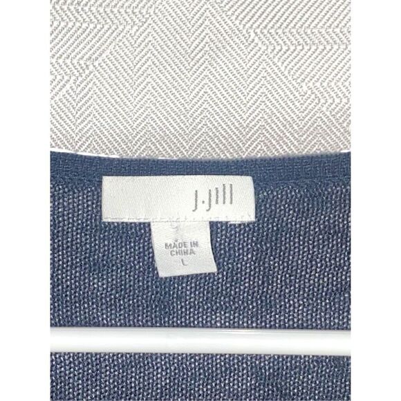 J. Jill Navy Blue Linen Blend Knit Top Large Floral Lace Overlay Women’s Sweater - Picture 5 of 6